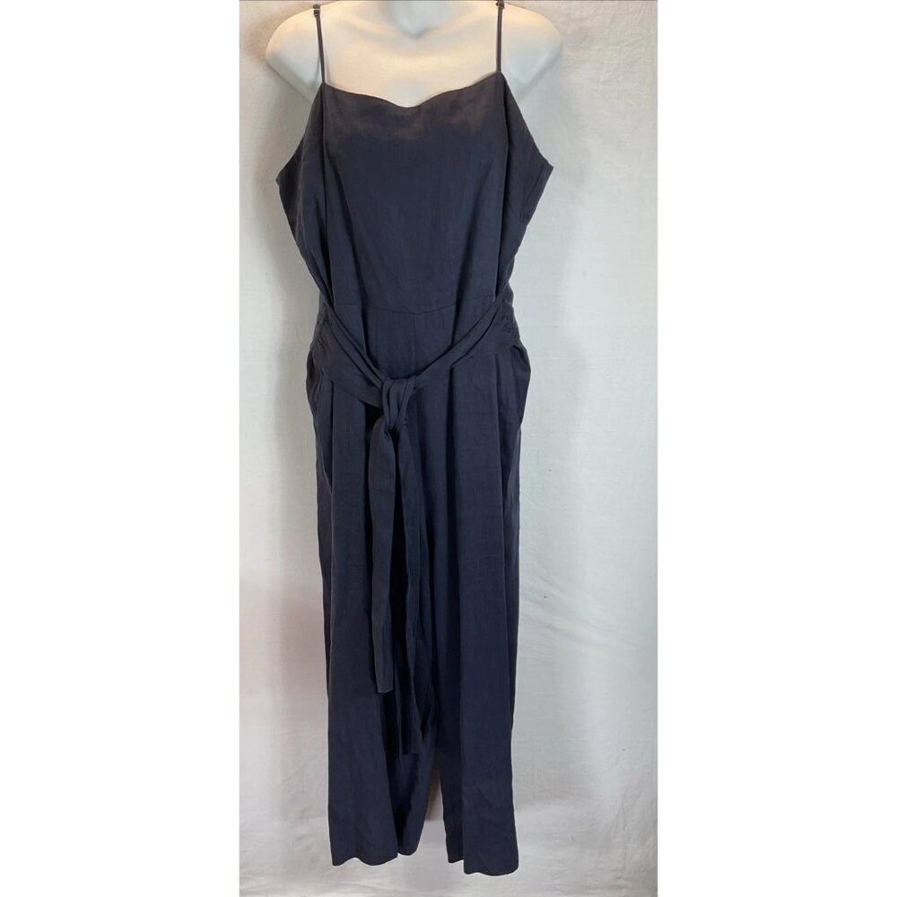 Ann Taylor Linen square neck Sleeveless Jumpsuit Navy Blue size 16 Chic City